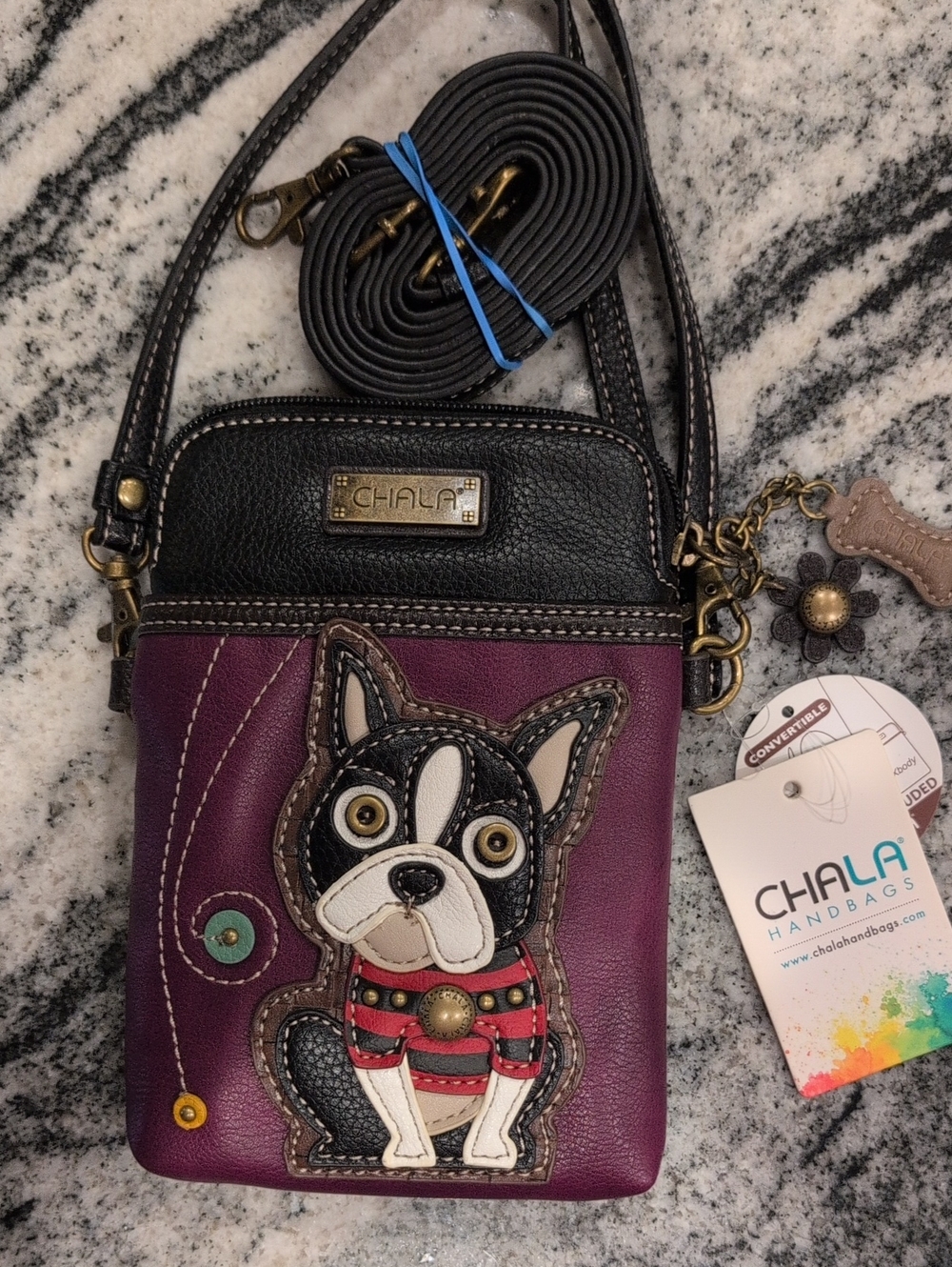 Chala Boston Terrier Phone Crossbody Convertible Bag